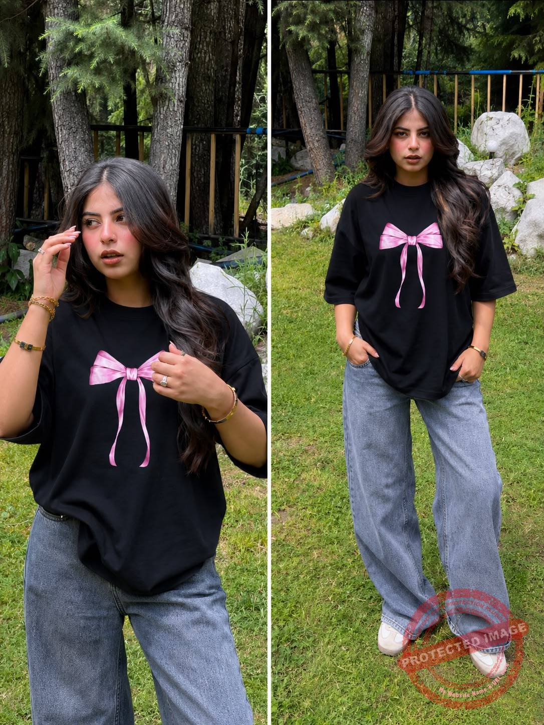 Pink Satin Bow / Oversized T Shirt - Image 3